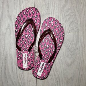 Pink Leopard Print Flip Flops